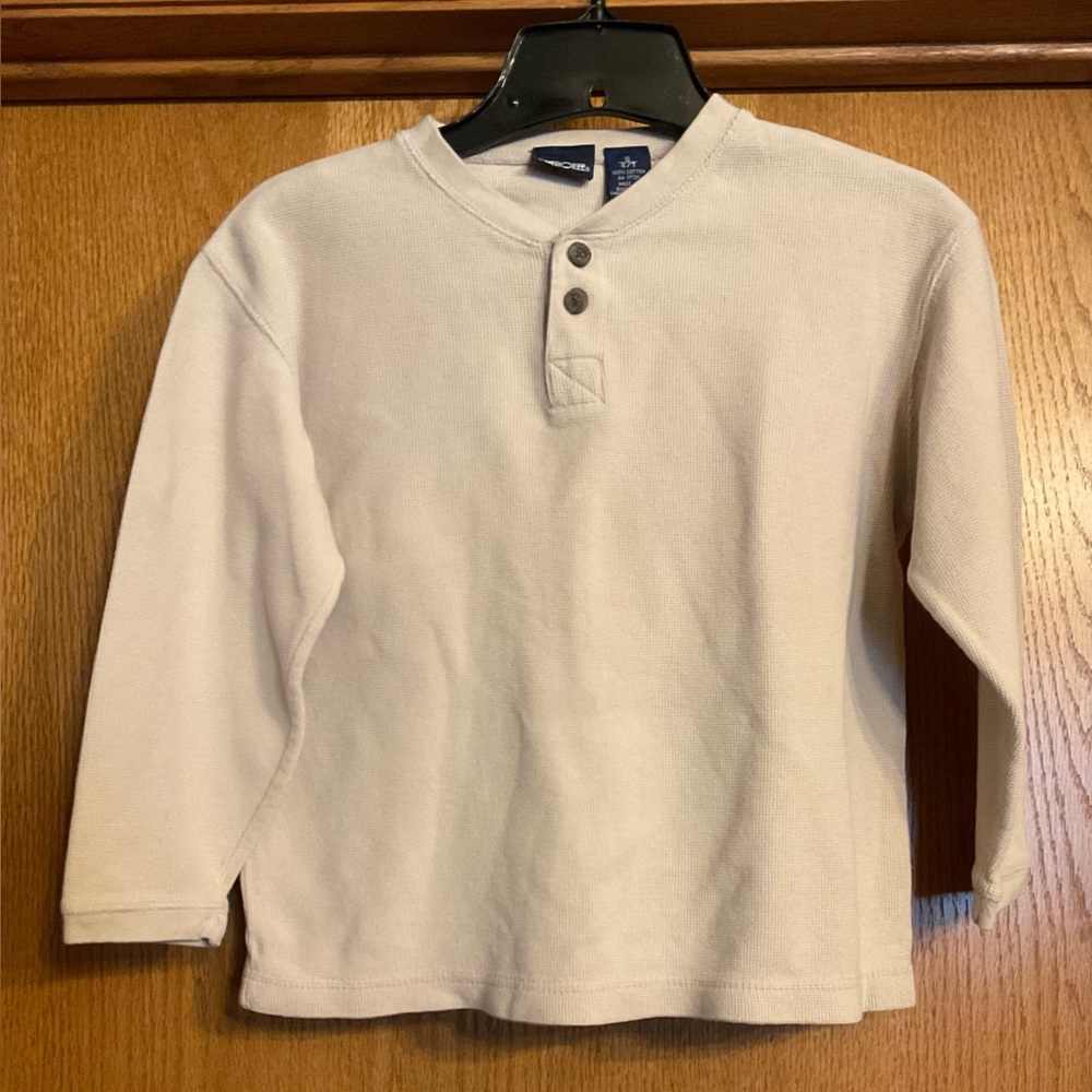 Kids Cherokee Cream Long Sleeve Waffle Knit Shirt with 2 Buttons.